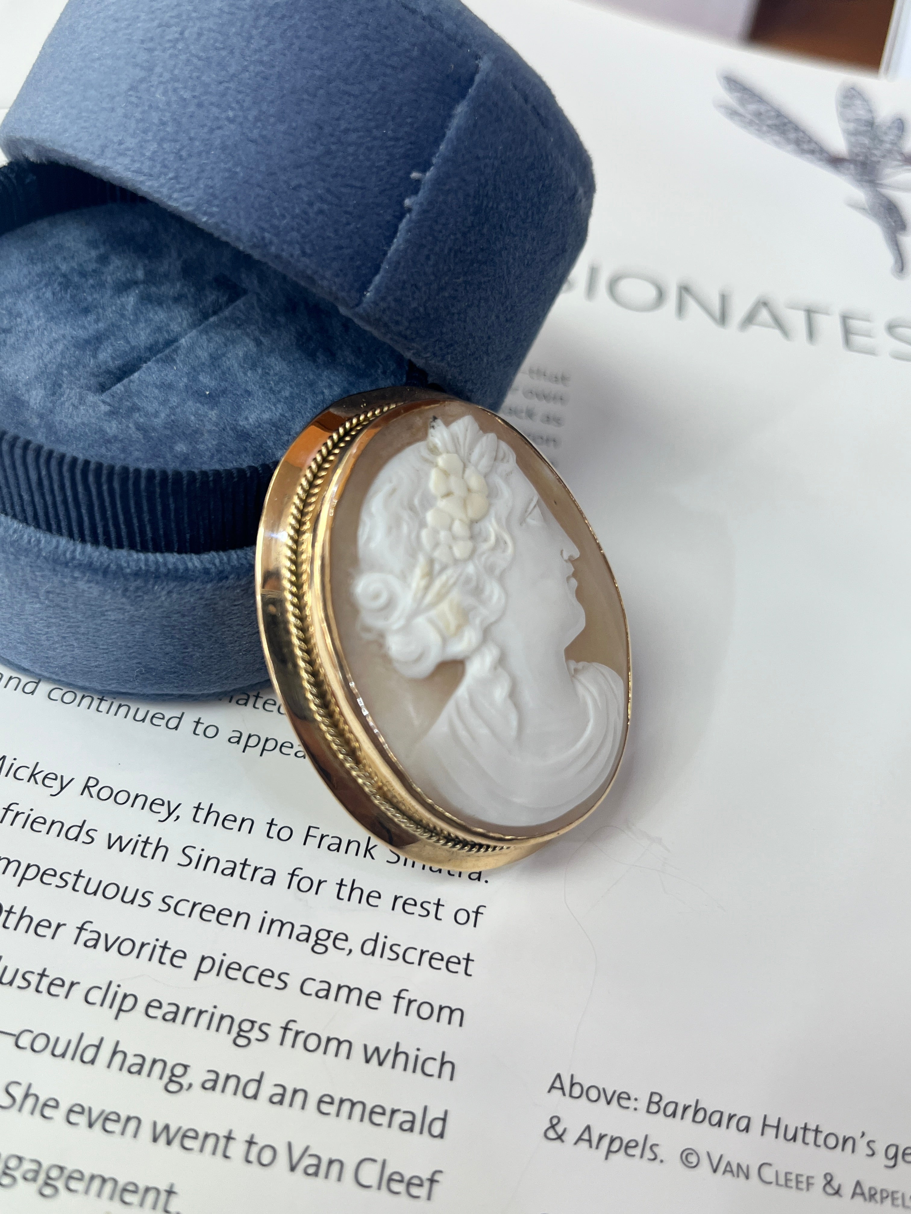 Vintage 14K Yellow Gold Woman’s Portrait Cameo Brooch