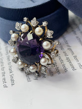 Load image into Gallery viewer, Antique Victorian 14K Yellow Gold Amethyst, Diamond and Pearl Brooch
