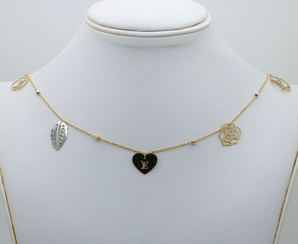 Estate 18K Yellow Gold  9 charms 33.5” Chain Long Necklace
