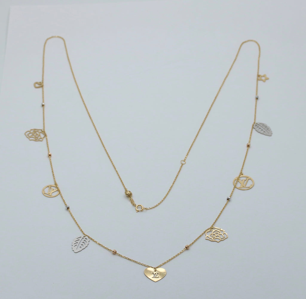 Estate 18K Yellow Gold  9 charms 33.5” Chain Long Necklace