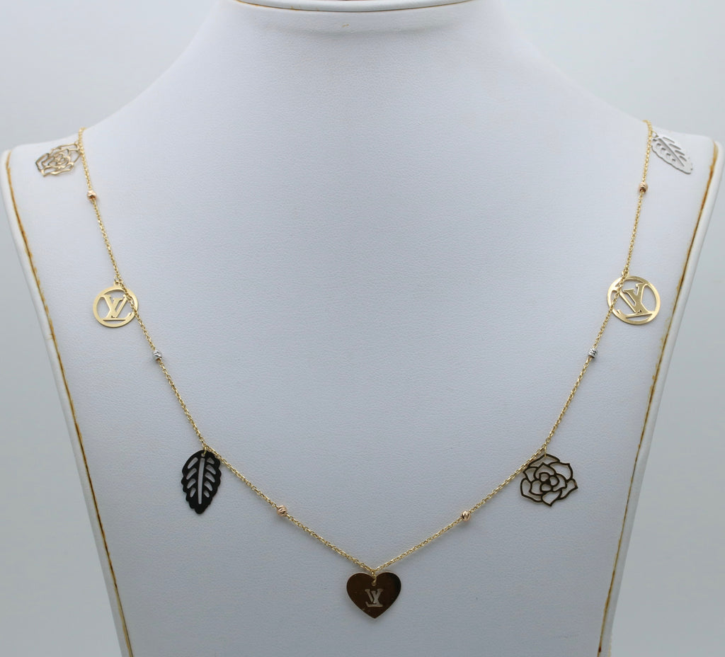 Estate 18K Yellow Gold  9 charms 33.5” Chain Long Necklace
