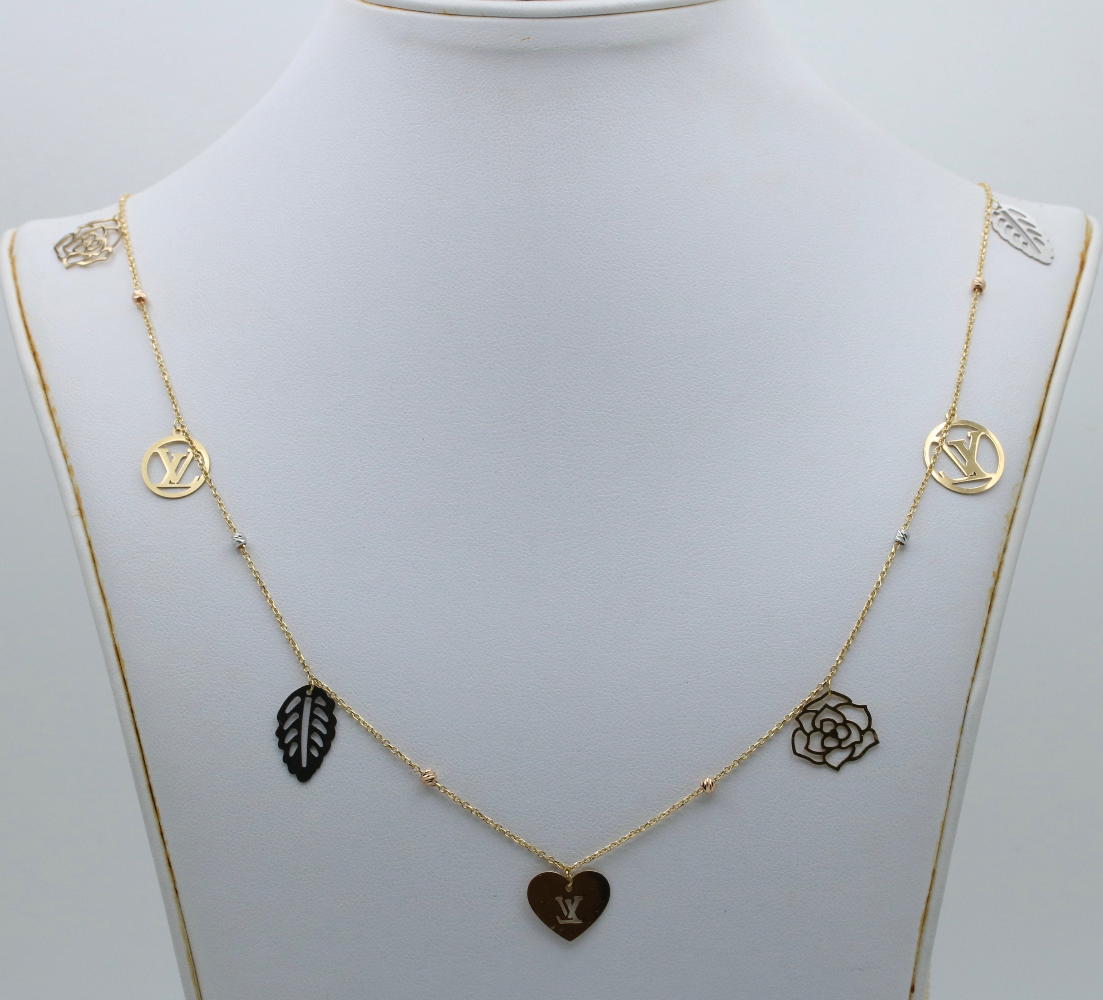 Estate 18K Yellow Gold  9 charms 33.5” Chain Long Necklace