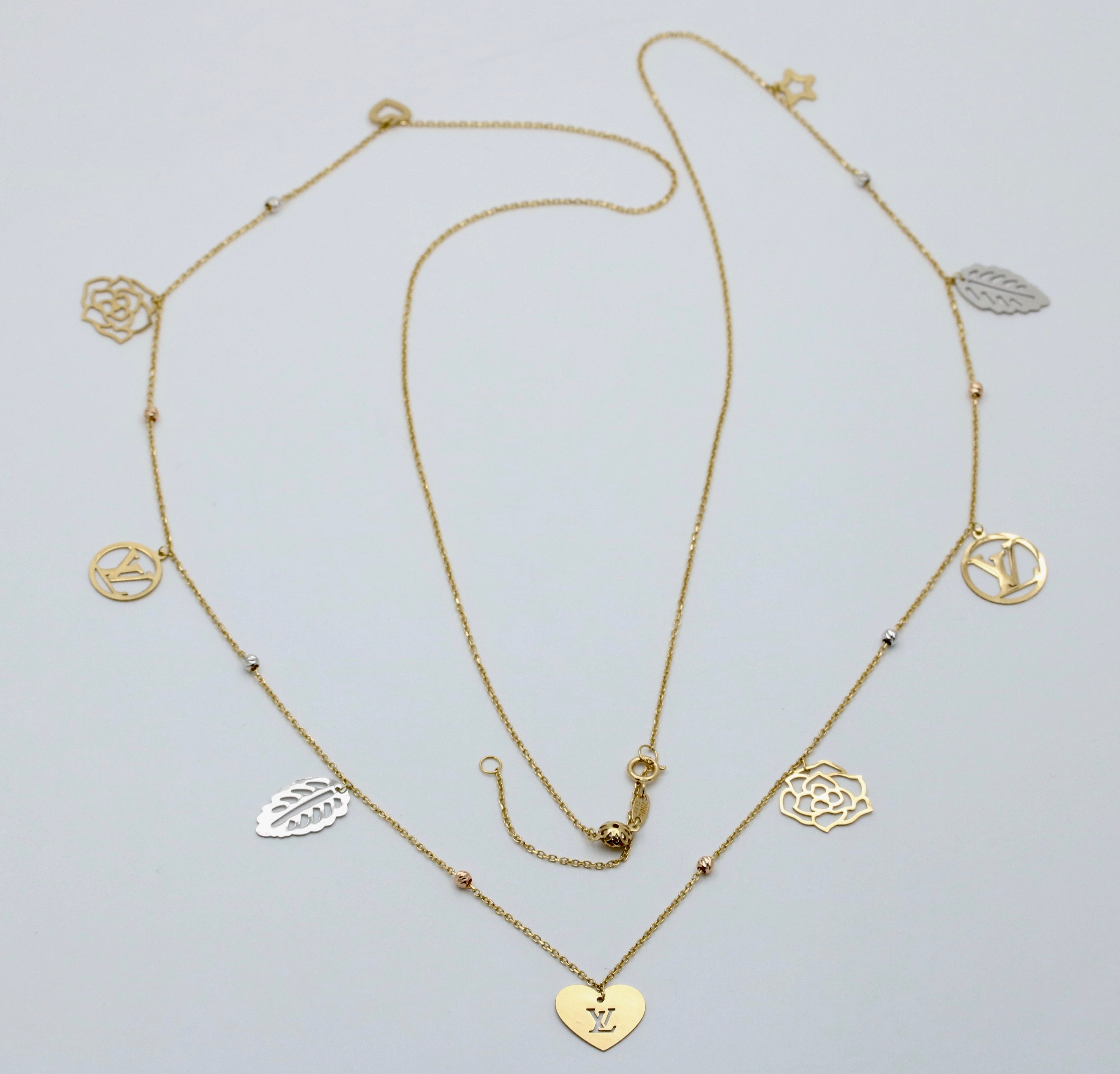 Estate 18K Yellow Gold  9 charms 33.5” Chain Long Necklace