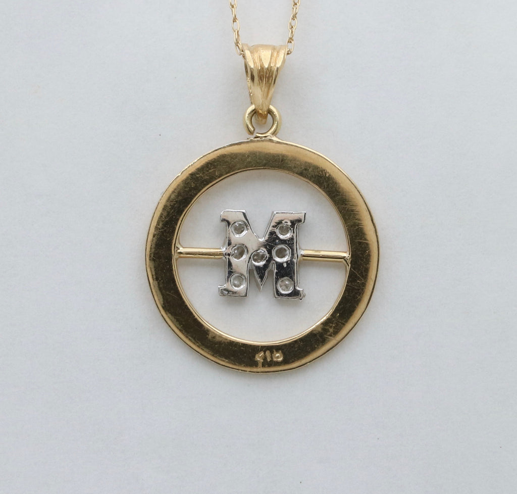 Vintage 18K Initial “M” Diamond Medallion Charm Pendant