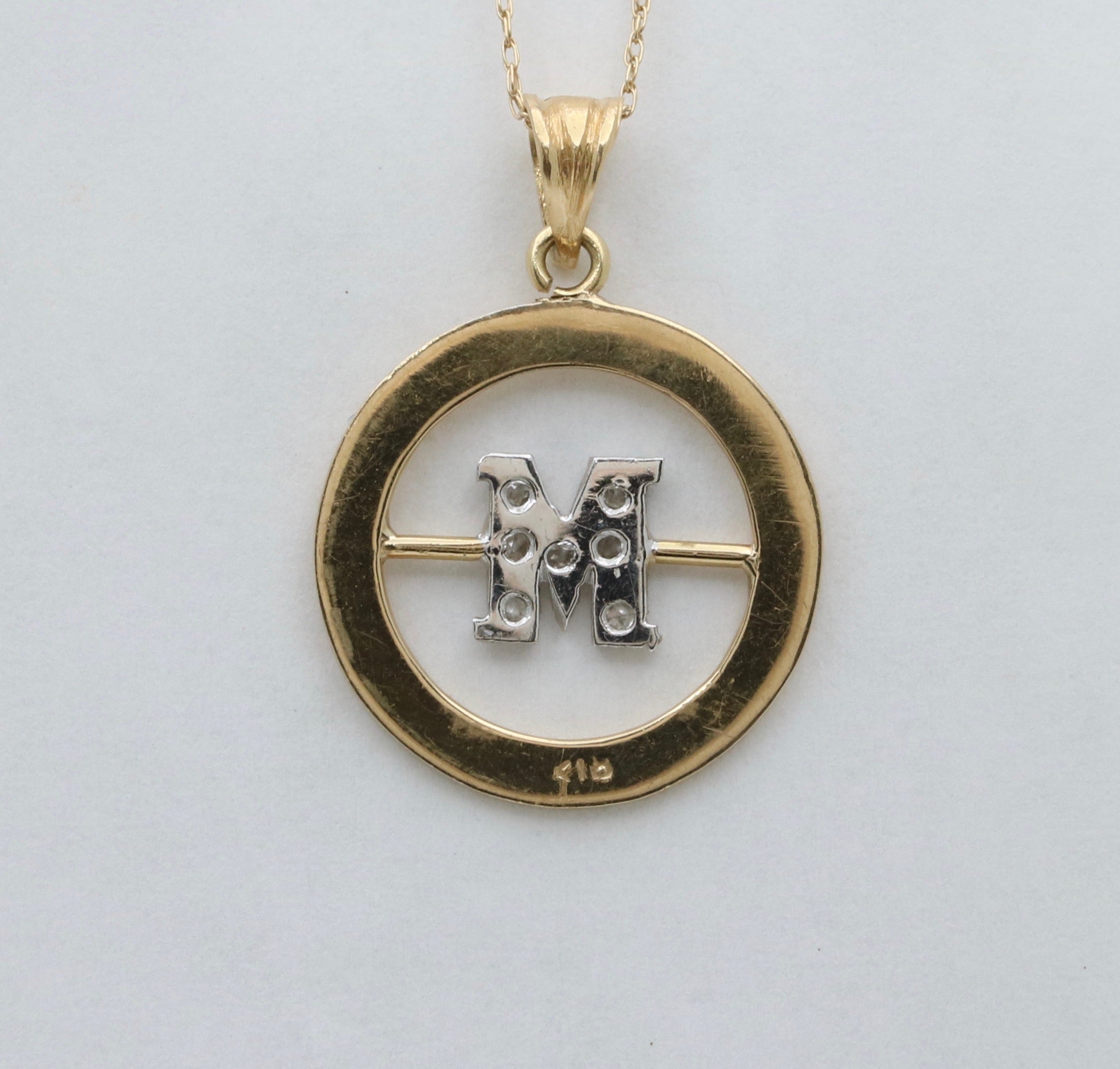 Vintage 18K Initial “M” Diamond Medallion Charm Pendant