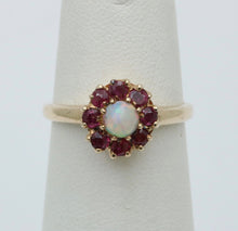 Load image into Gallery viewer, Vintage 10K Yellow Gold Opal &amp; Ruby Flower Ring
