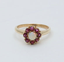 Load image into Gallery viewer, Vintage 10K Yellow Gold Opal &amp; Ruby Flower Ring
