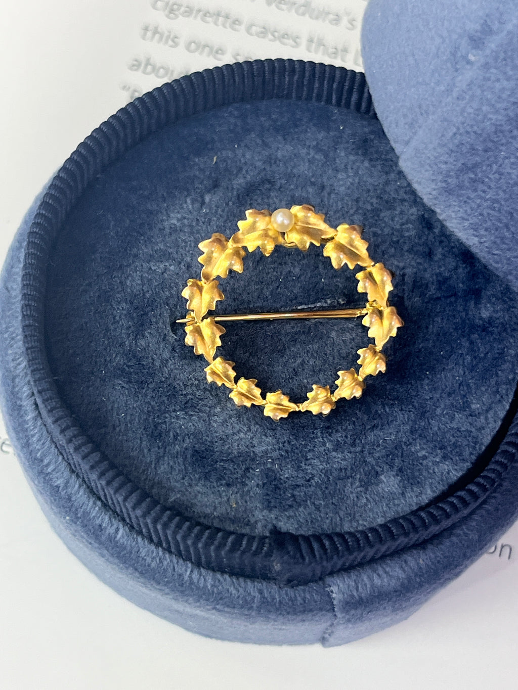 Vintage 14K Yellow Gold Wreath Pearl Brooch Pin