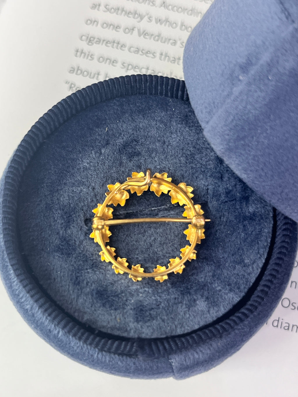 Vintage 14K Yellow Gold Wreath Pearl Brooch Pin