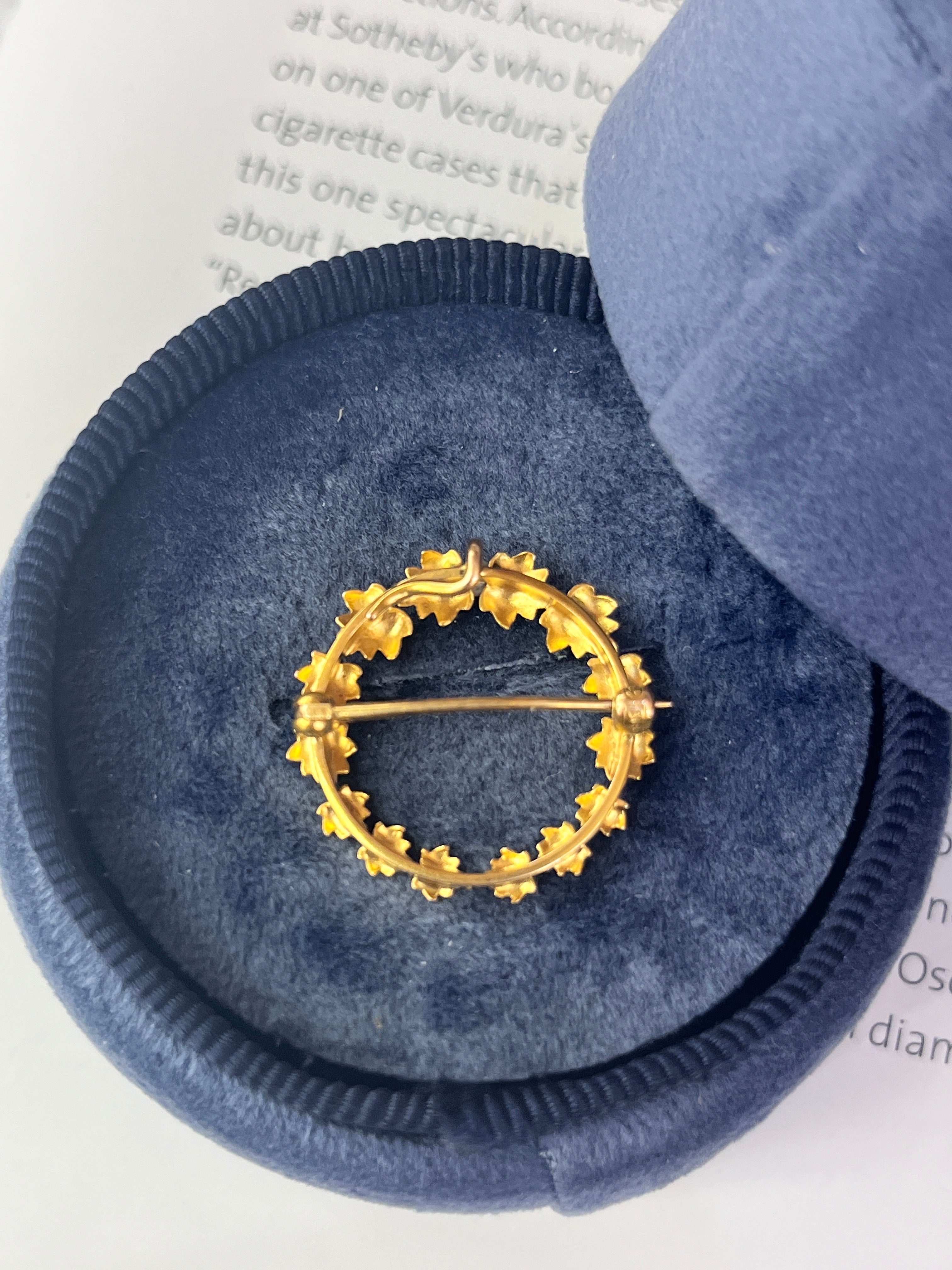 Vintage 14K Yellow Gold Wreath Pearl Brooch Pin