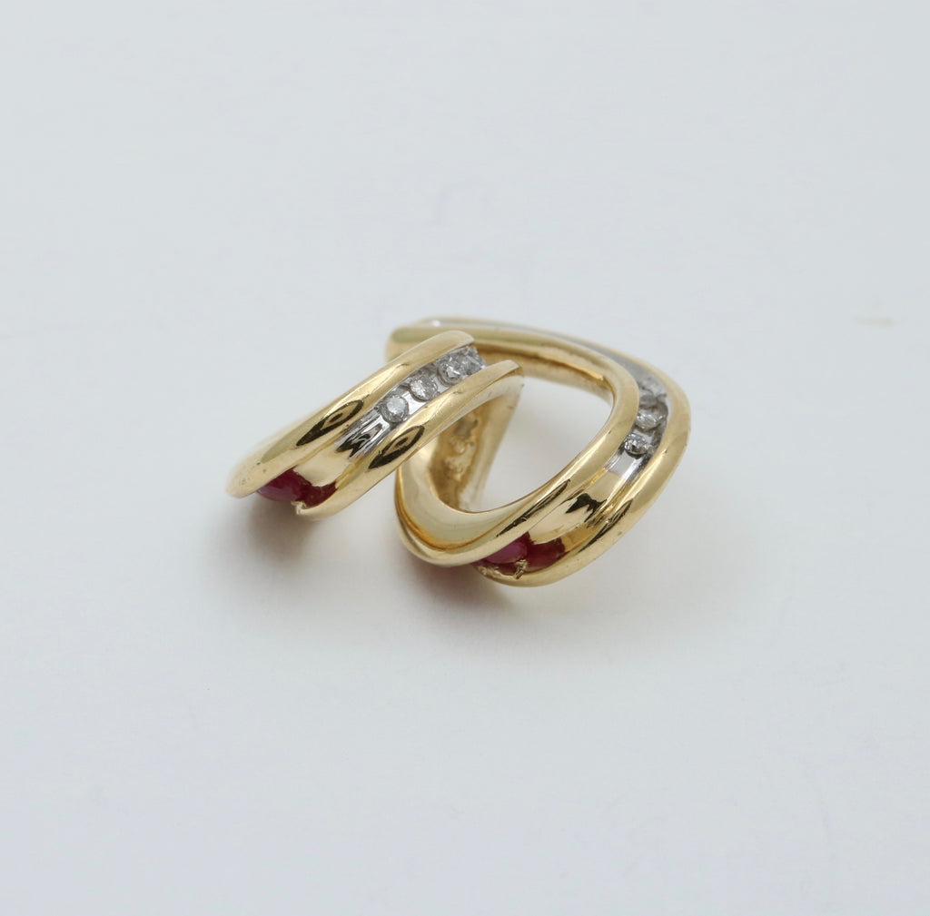Vintage Reversible 14K Yellow Gold  Diamond & Ruby Heart Pendant