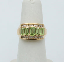 Load image into Gallery viewer, Vintage 14K Yellow Gold Peridot &amp; DIamond Ring, Statement Ring
