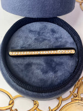 Load image into Gallery viewer, Art Deco 14K Yellow Gold Black Enamel Seed Pearl Bar Pin
