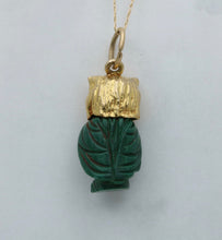 Load image into Gallery viewer, Vintage England 9K Yellow Gold Carved Malachite Owl Charm Pendant
