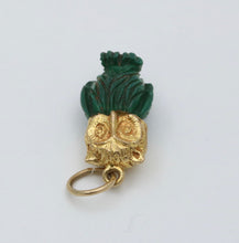 Load image into Gallery viewer, Vintage England 9K Yellow Gold Carved Malachite Owl Charm Pendant
