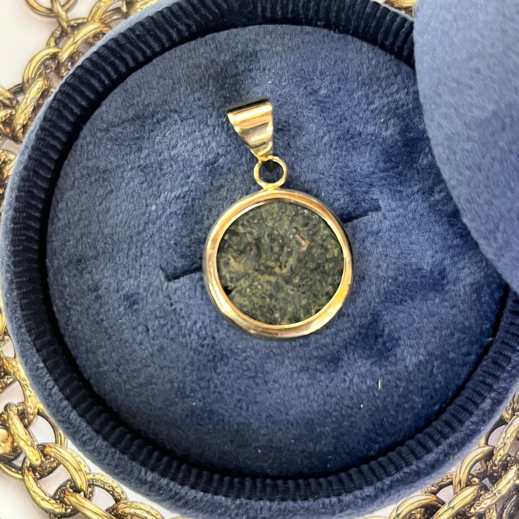 Vintage 14K Yellow Gold Ancient Coin Charm Pendant