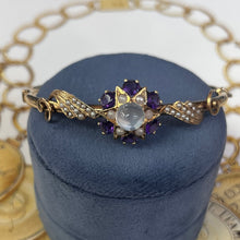 Load image into Gallery viewer, Vintage 10K Yellow Gold Star MoonStone, Amethyst And Pearl Bangle
