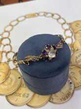 Load image into Gallery viewer, Vintage 10K Yellow Gold Star MoonStone, Amethyst And Pearl Bangle
