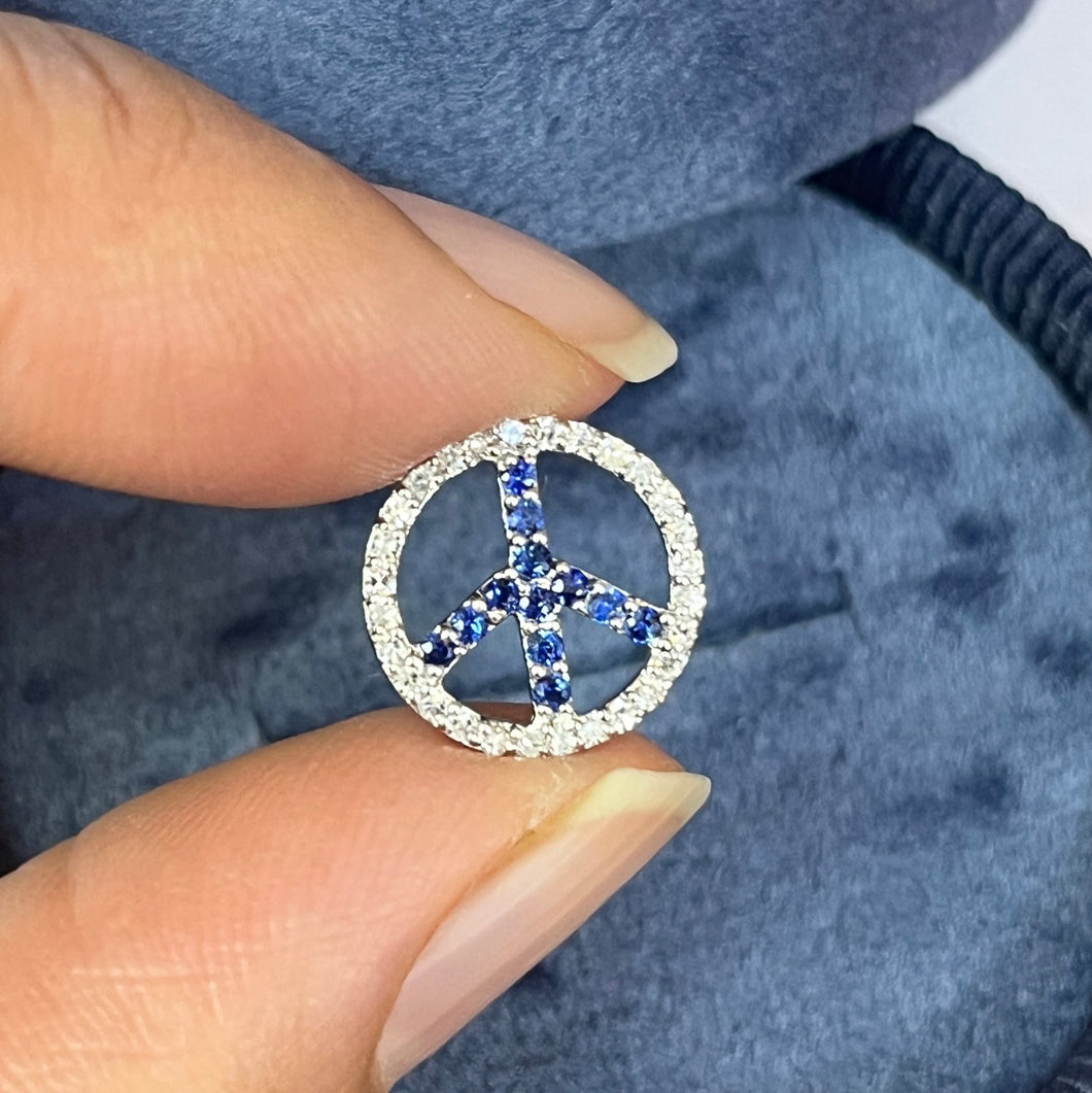 Vintage 14K White Gold Sapphire & Diamond “ Peace“ Charm