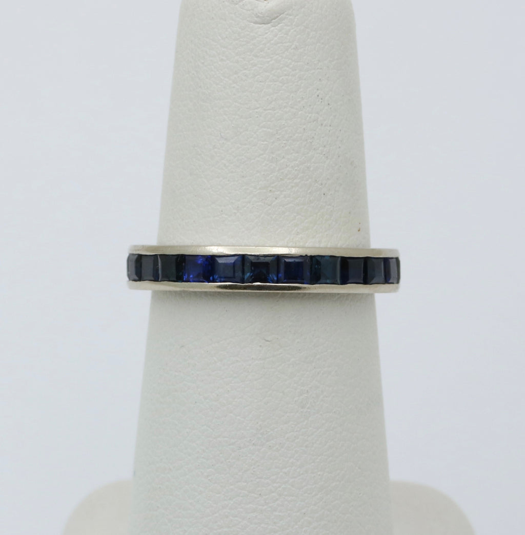 Vintage 14K White Gold Channel Set Sapphire Eternity Band Size 7