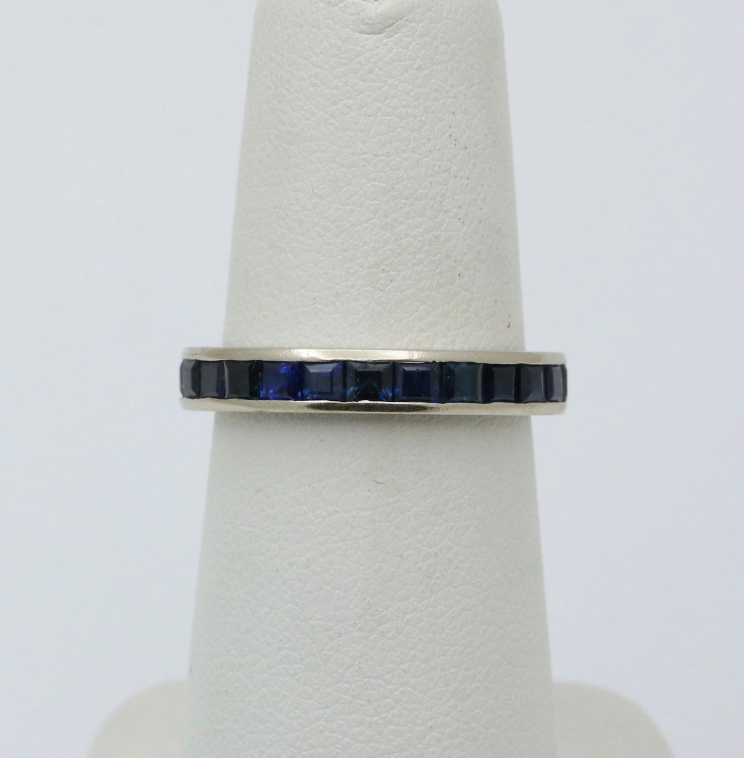 Vintage 14K White Gold Channel Set Sapphire Eternity Band Size 7