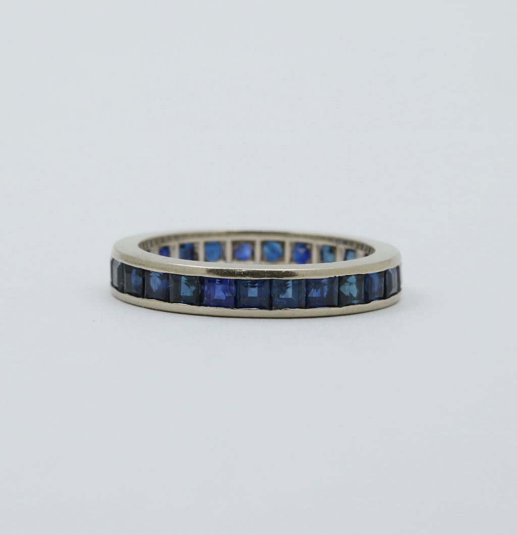 Vintage 14K White Gold Channel Set Sapphire Eternity Band Size 7