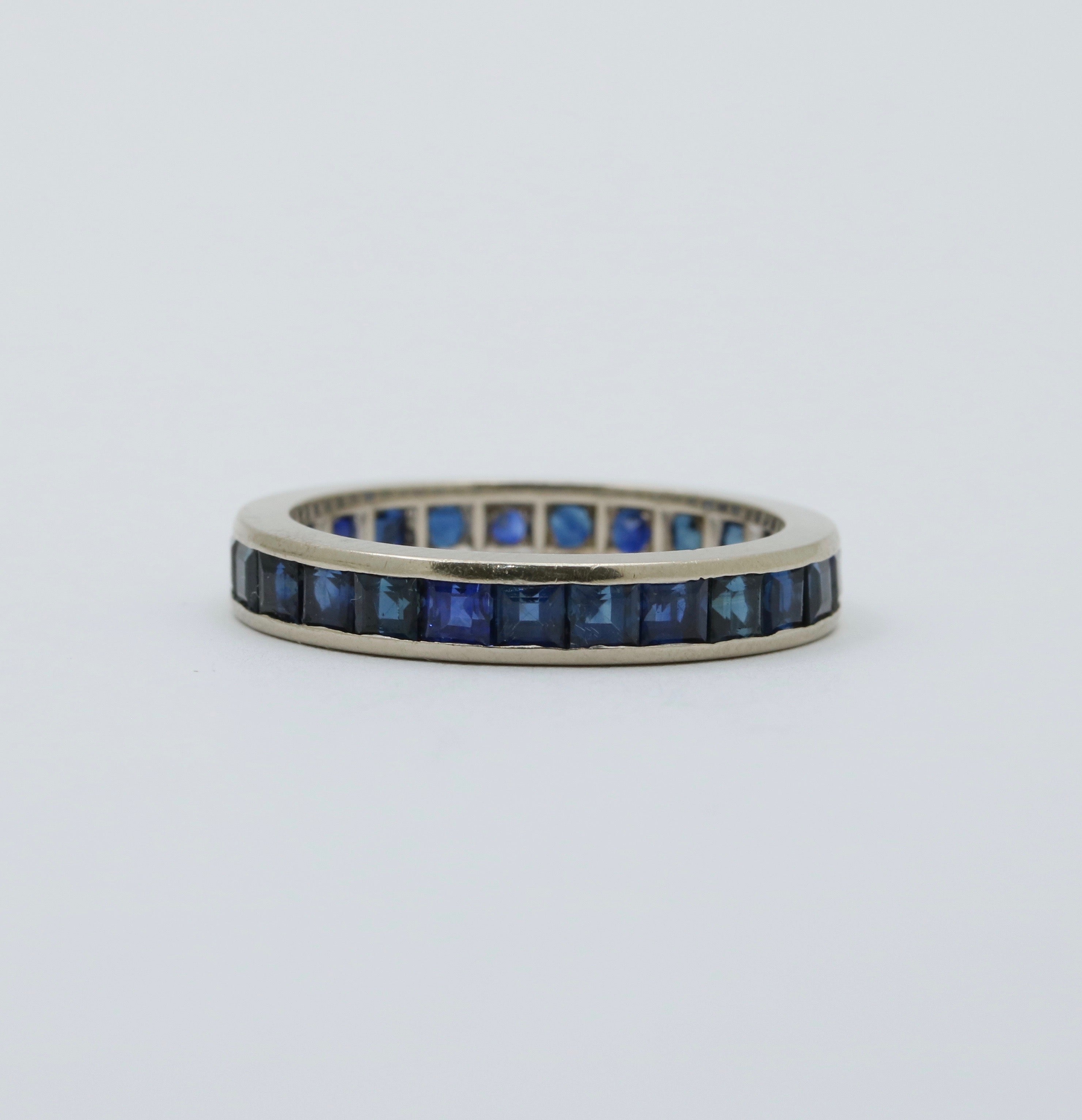 Vintage 14K White Gold Channel Set Sapphire Eternity Band Size 7