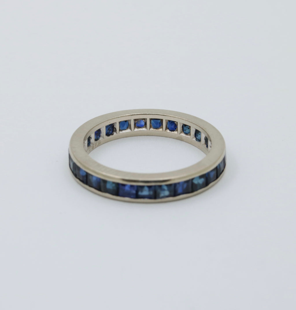 Vintage 14K White Gold Channel Set Sapphire Eternity Band Size 7