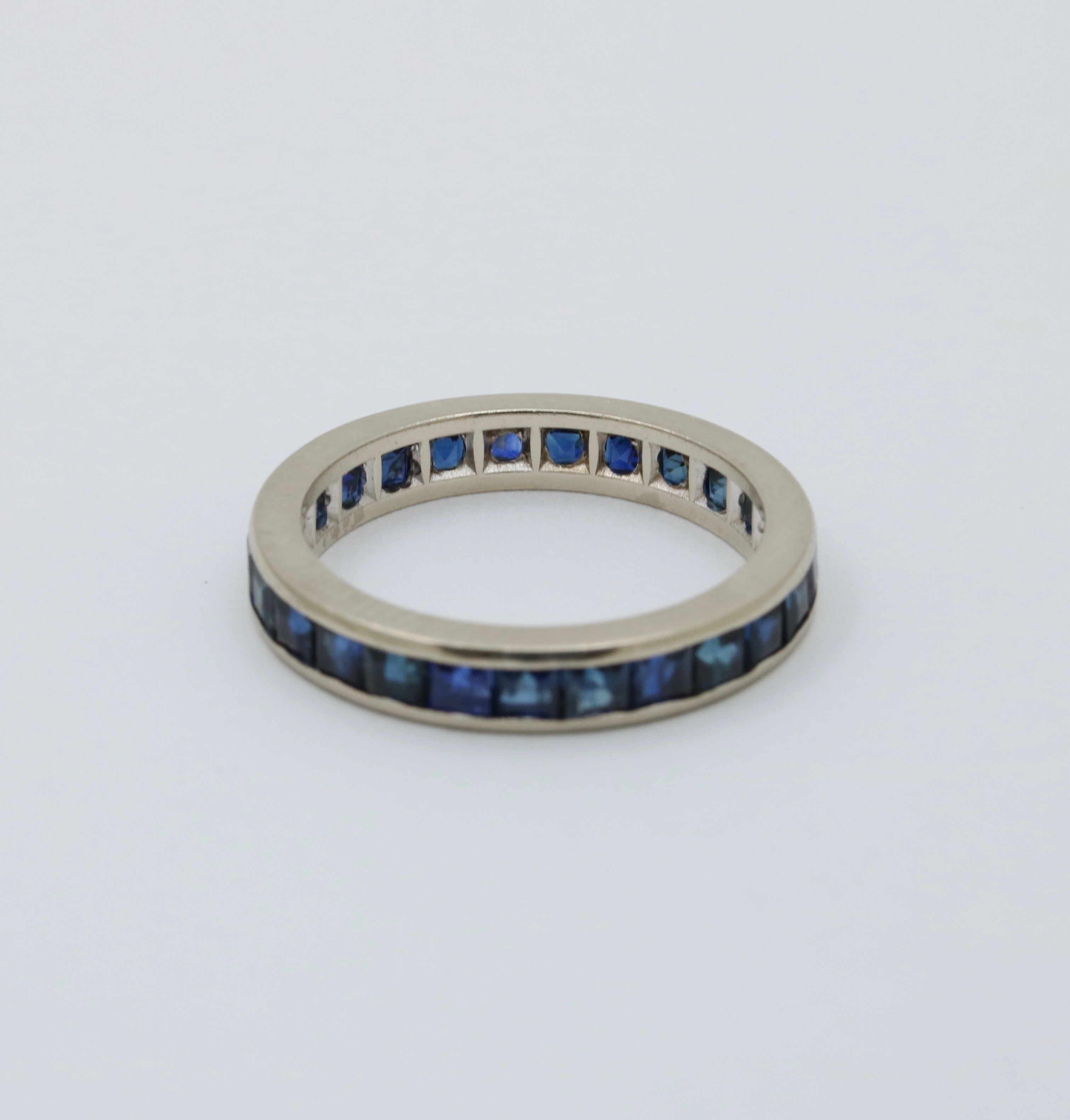 Vintage 14K White Gold Channel Set Sapphire Eternity Band Size 7