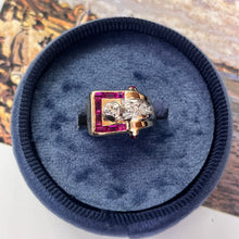 Load image into Gallery viewer, Vintage Retro 1940’s Diamond &amp; Ruby Buckle Ring
