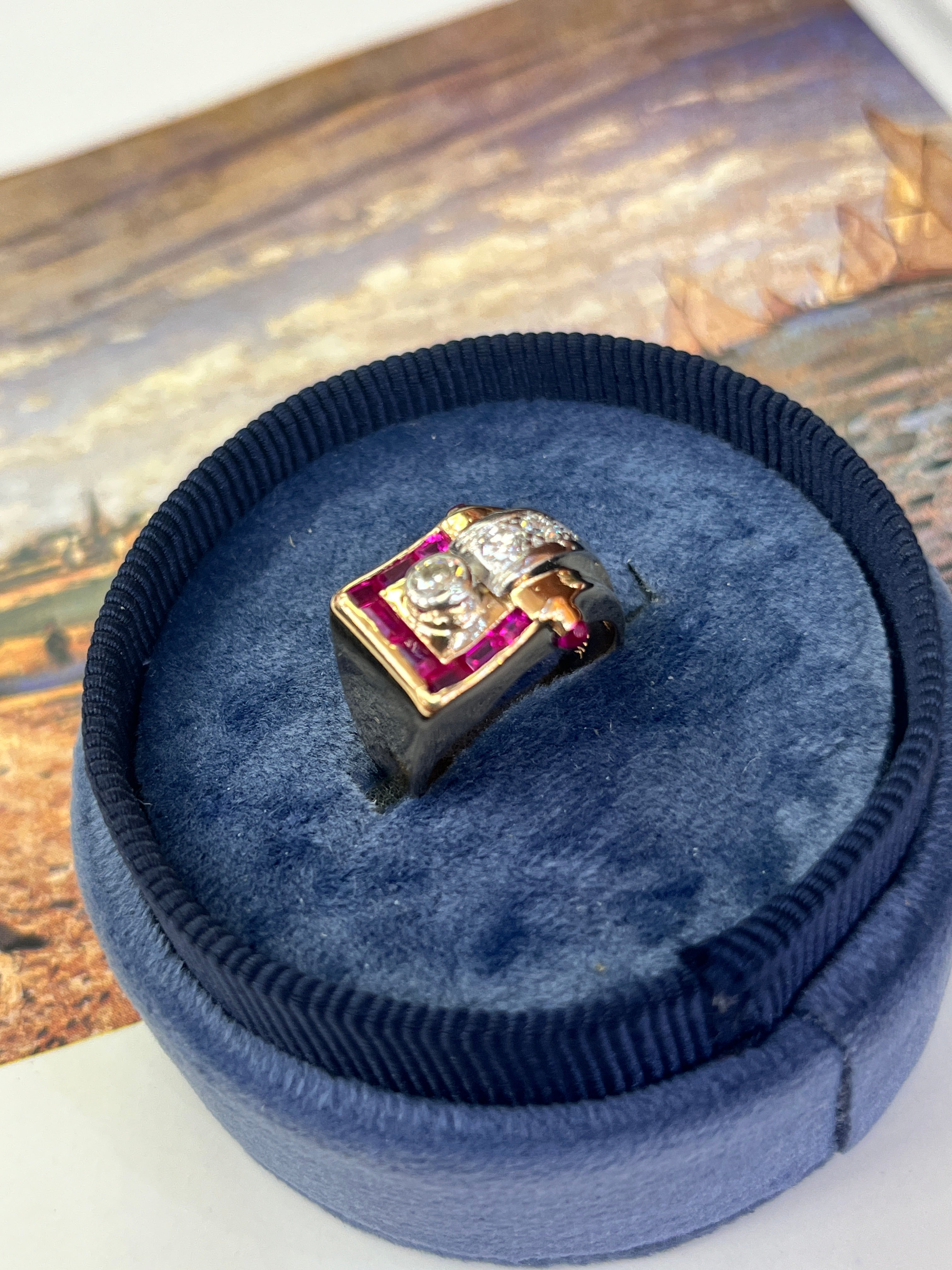 Vintage Retro 1940’s Diamond & Ruby Buckle Ring