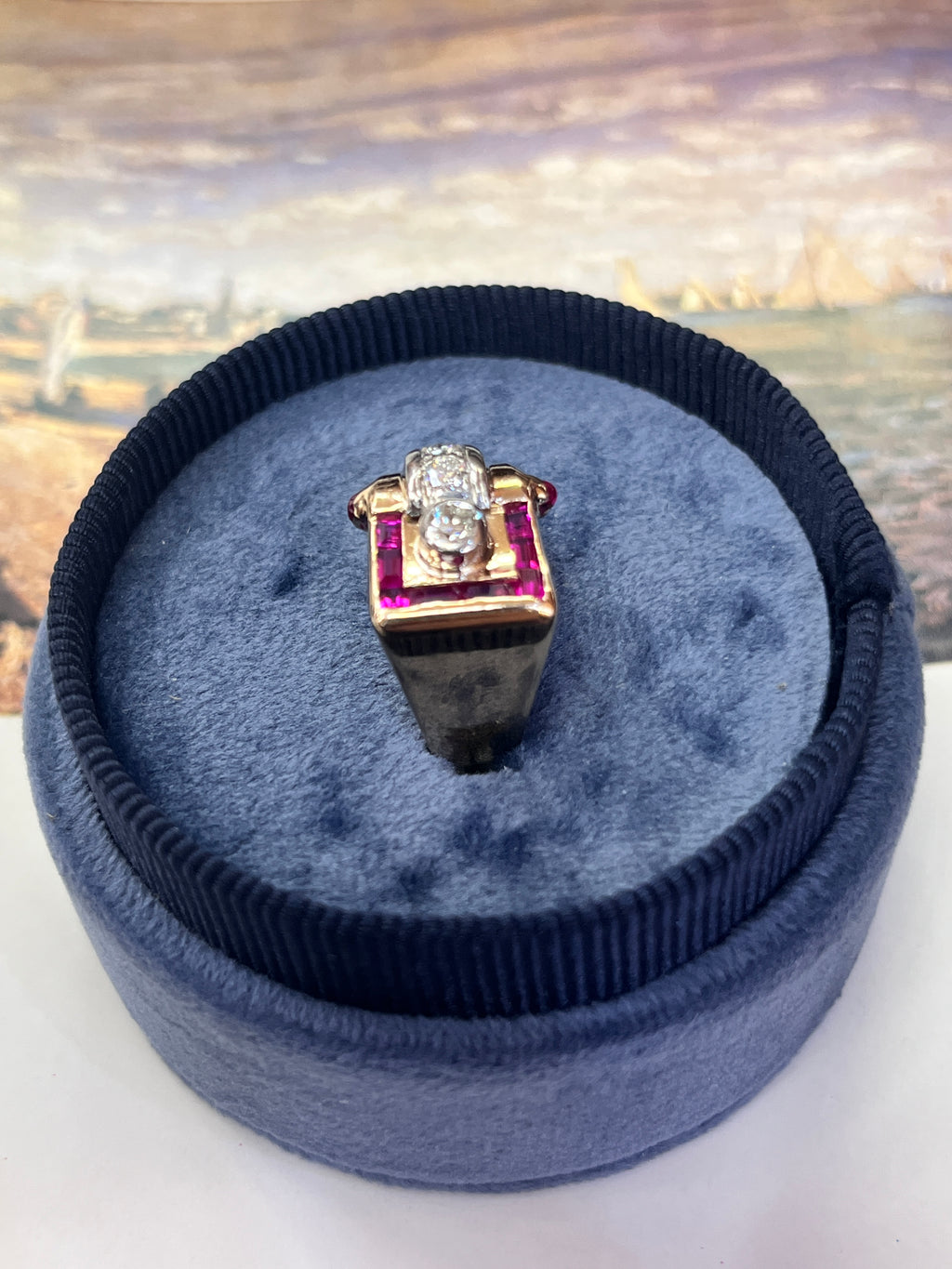 Vintage Retro 1940’s Diamond & Ruby Buckle Ring