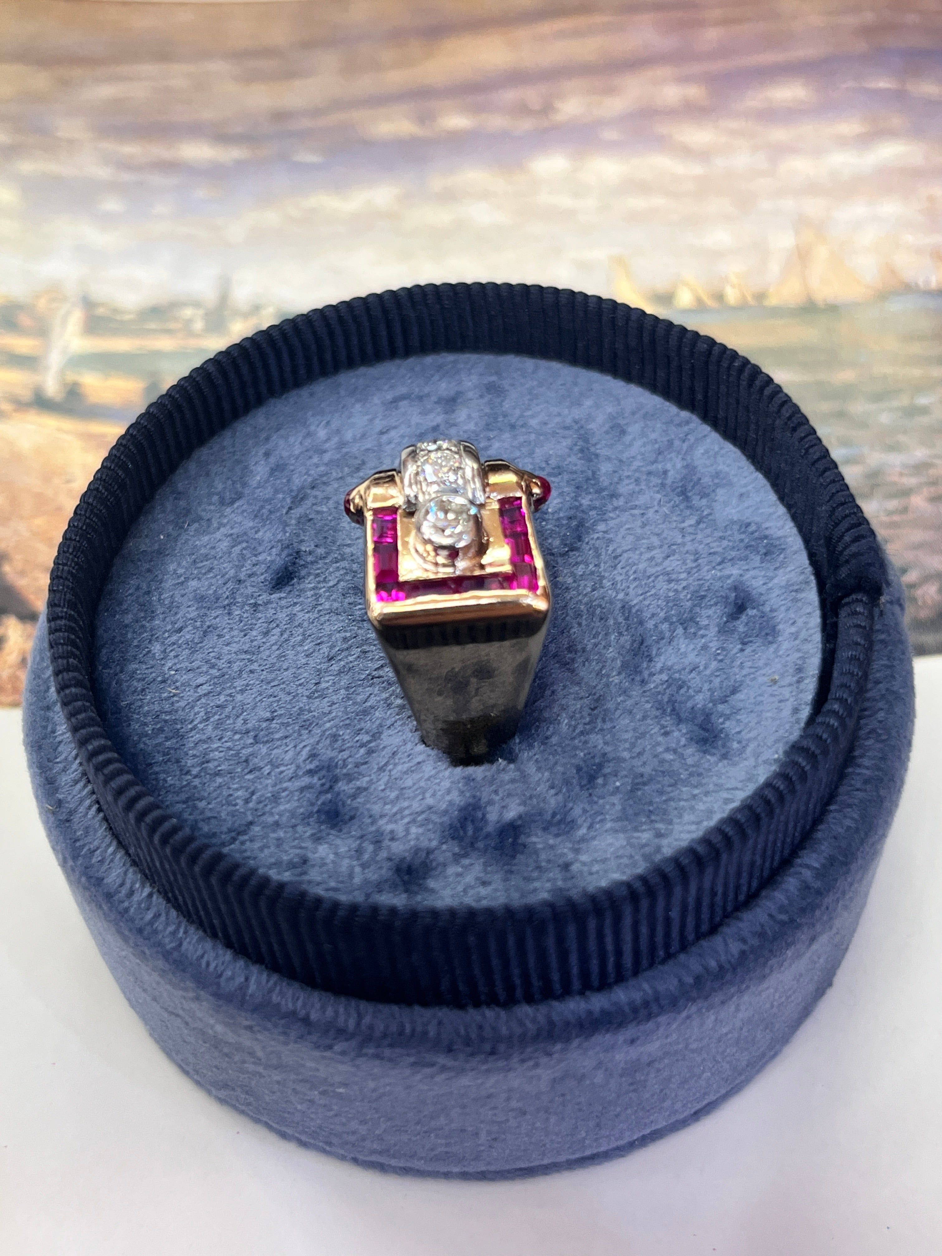 Vintage Retro 1940’s Diamond & Ruby Buckle Ring