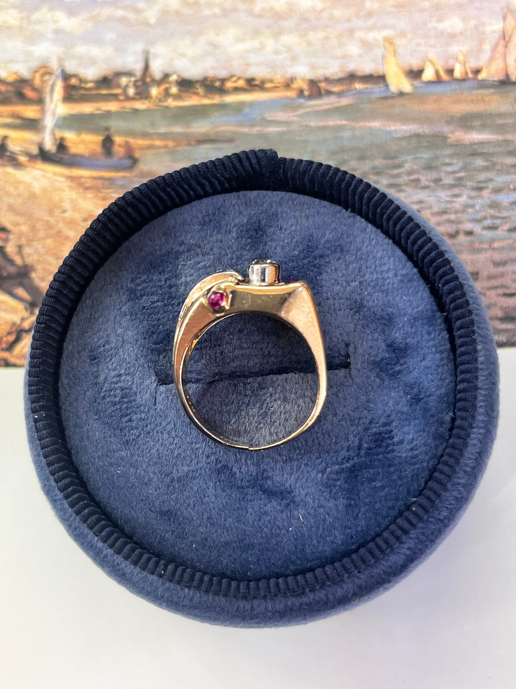Vintage Retro 1940’s Diamond & Ruby Buckle Ring