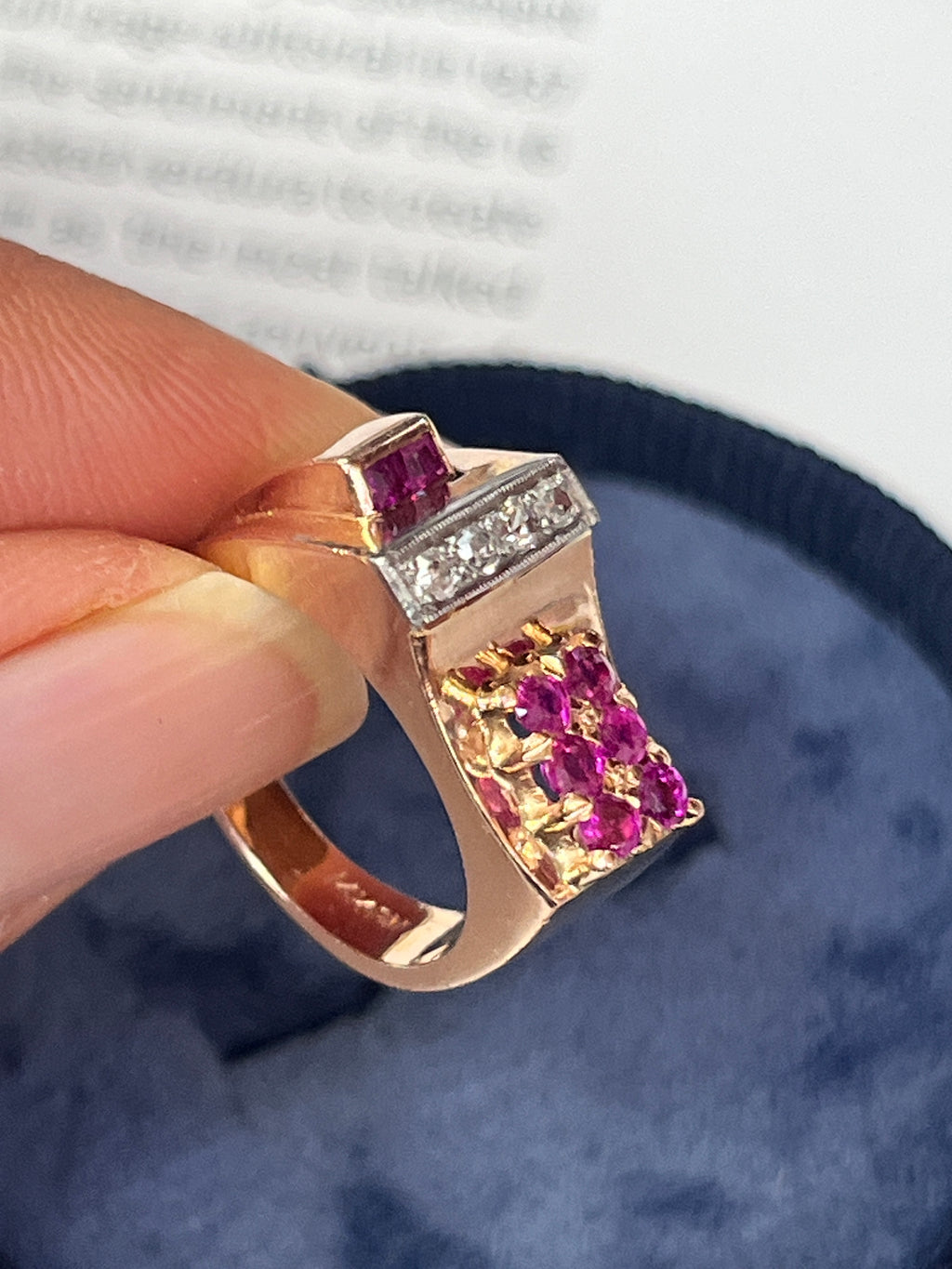 Vintage Retro 1940’s Ruby & Diamond Buckle Band