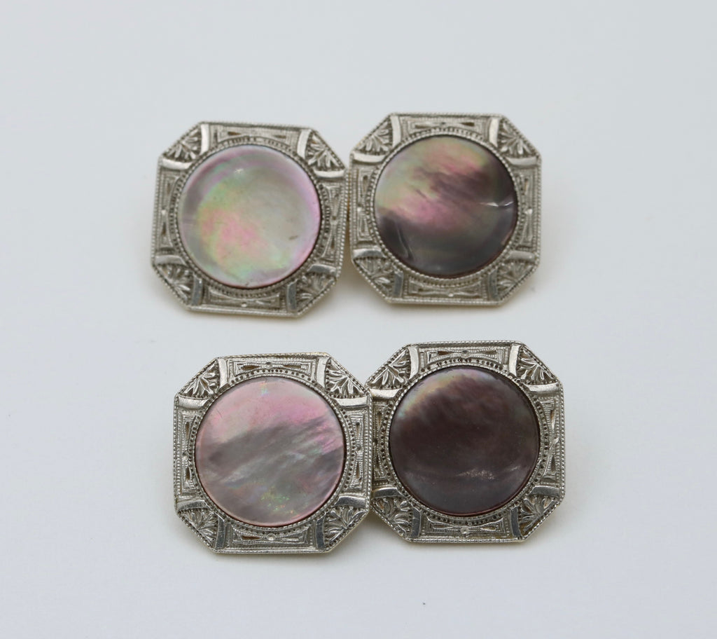Art Deco 14K Two Tone Gold Mother Of Pearl Cufflinks