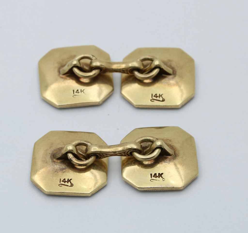 Art Deco 14K Two Tone Gold Mother Of Pearl Cufflinks