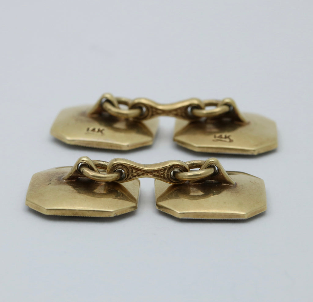 Art Deco 14K Two Tone Gold Mother Of Pearl Cufflinks