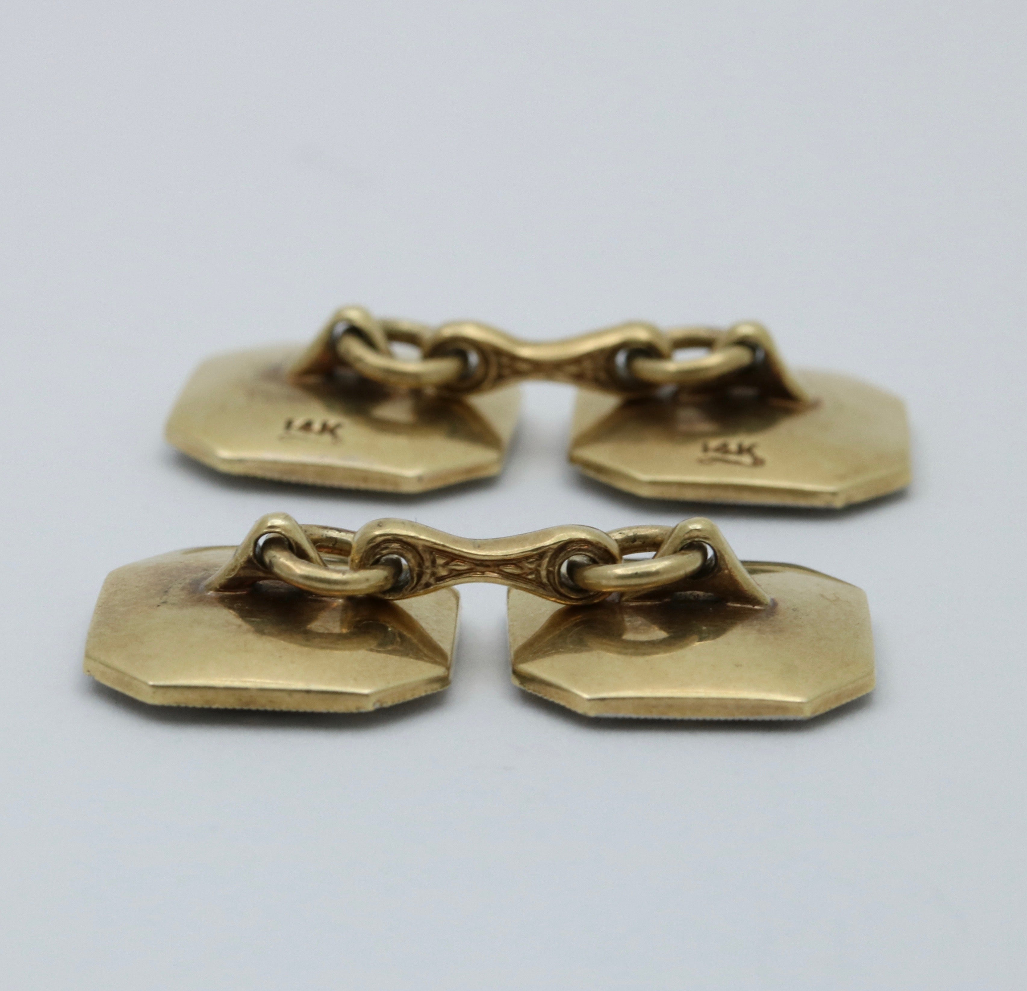 Art Deco 14K Two Tone Gold Mother Of Pearl Cufflinks