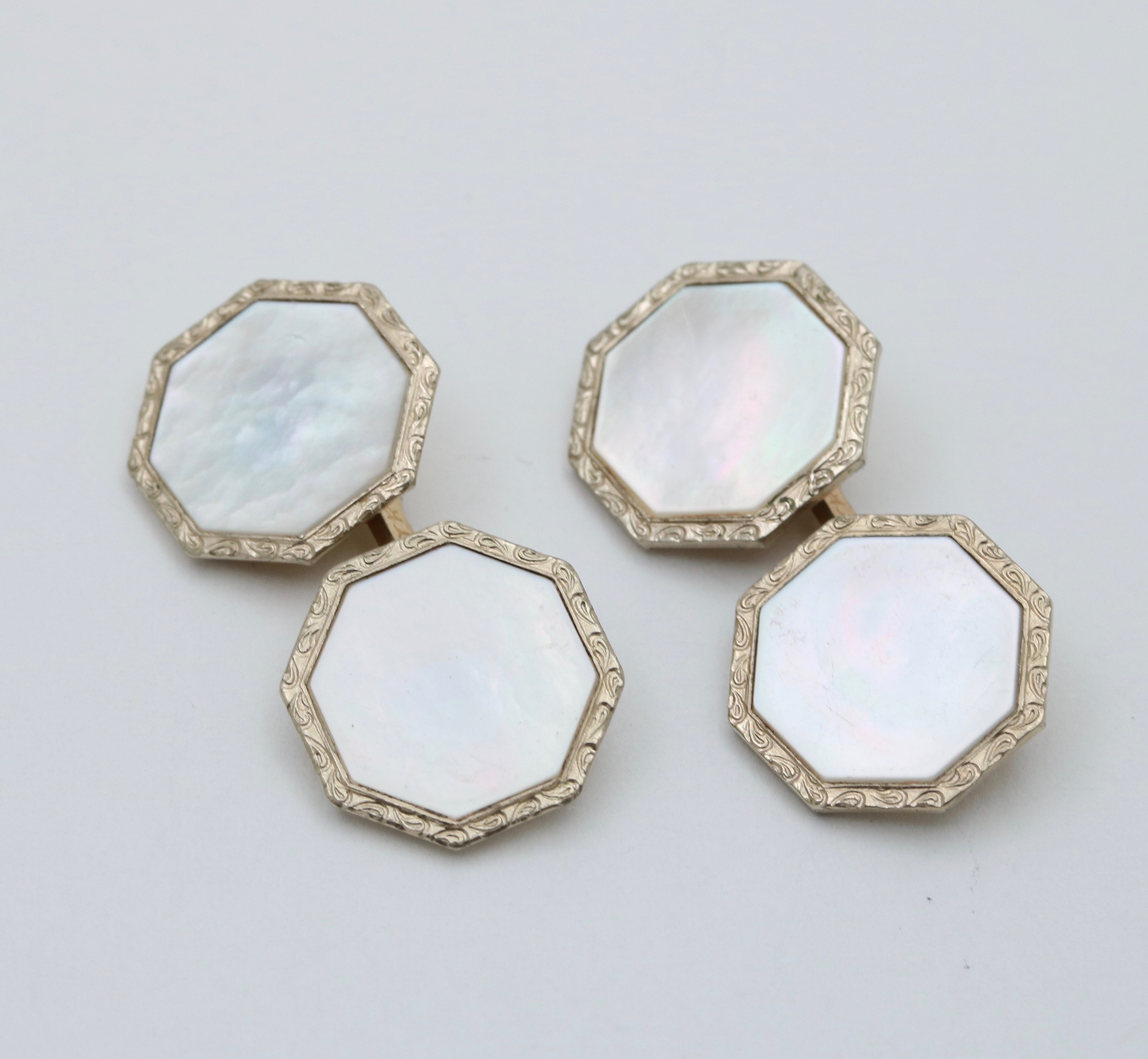 Art Deco Style Mother Of Pearl Metal Cufflinks