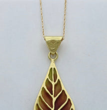 Load image into Gallery viewer, Vintage 18K Yellow Gold Plique A Jour Pearl Diamond Leaf Pendant
