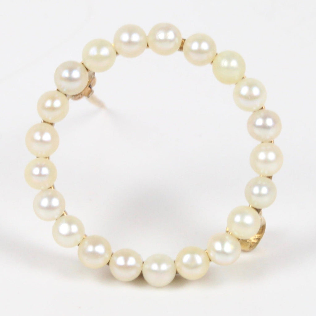 Vintage 14K Yellow Gold Seed Pearl Eternal Circle Pendant Pin