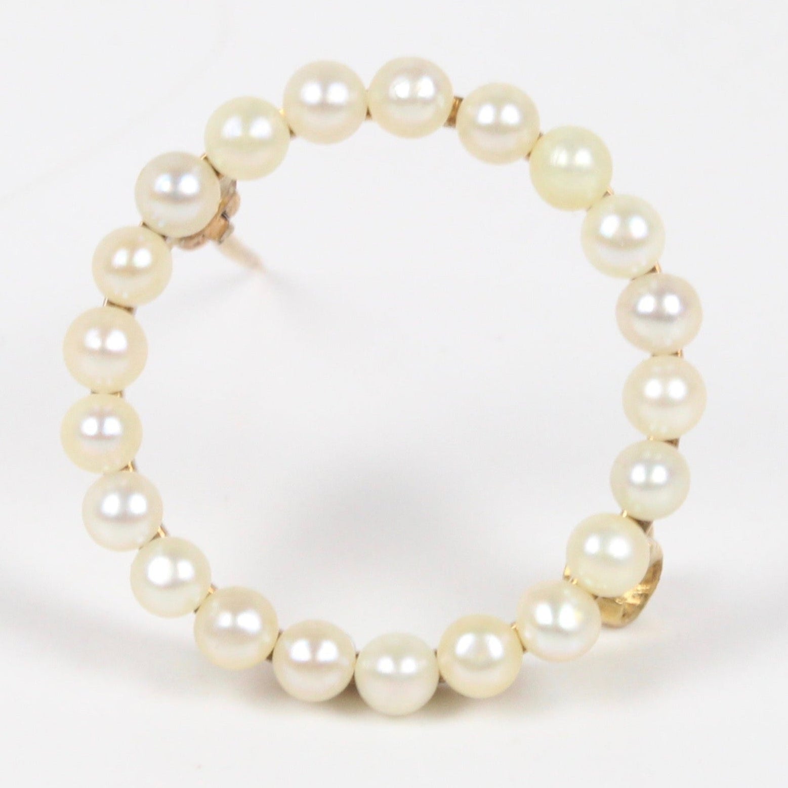 Vintage 14K Yellow Gold Seed Pearl Eternal Circle Pendant Pin