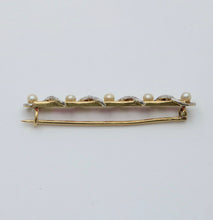 Load image into Gallery viewer, Vintage French 18K Yellow Gold &amp; Platinum Ruby, Diamond and Pearl Bar Pin
