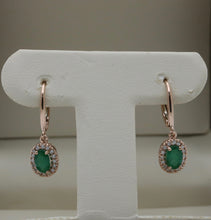 Load image into Gallery viewer, Vintage 14K Rose Gold Emerald &amp; Diamond Dangling Earrings
