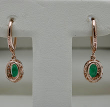 Load image into Gallery viewer, Vintage 14K Rose Gold Emerald &amp; Diamond Dangling Earrings
