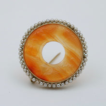 Load image into Gallery viewer, Antique Art Deco 14K Yellow Gold Carved Agate &amp; Pearl Brooch
