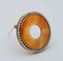 Load image into Gallery viewer, Antique Art Deco 14K Yellow Gold Carved Agate &amp; Pearl Brooch
