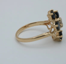 Load image into Gallery viewer, Vintage 14K Yellow Gold Sapphire &amp; Diamond Cluster Ring
