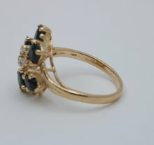 Load image into Gallery viewer, Vintage 14K Yellow Gold Sapphire &amp; Diamond Cluster Ring
